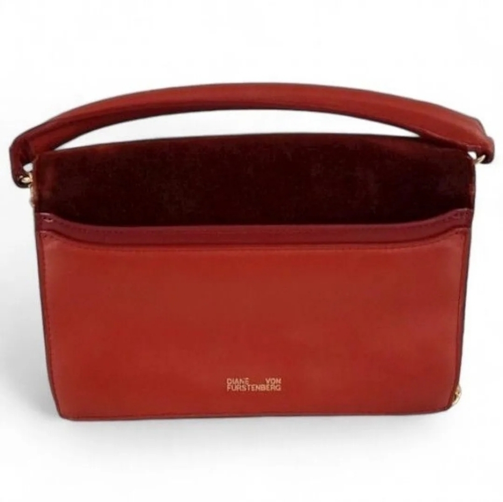 DVF Soiree Red Velvet Leather Top Handle Crossbody Shoulder Bag, NWOT - Picture 4 of 13